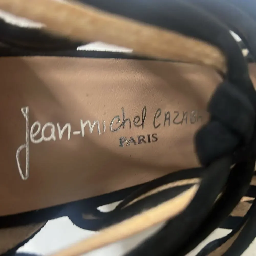 JEAN MICHEL CAZABAT ESPADRILLES WEDGE PLATFORM BLACK‎ SUEDE SHOES SIZE 38 1/2